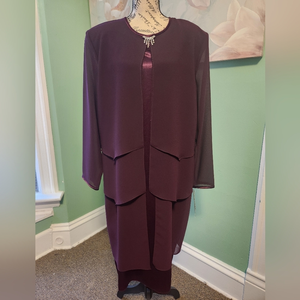 After Dark Plum Formal Satin Sheer Dress Gown NWT Size 18 SO PRETTY!